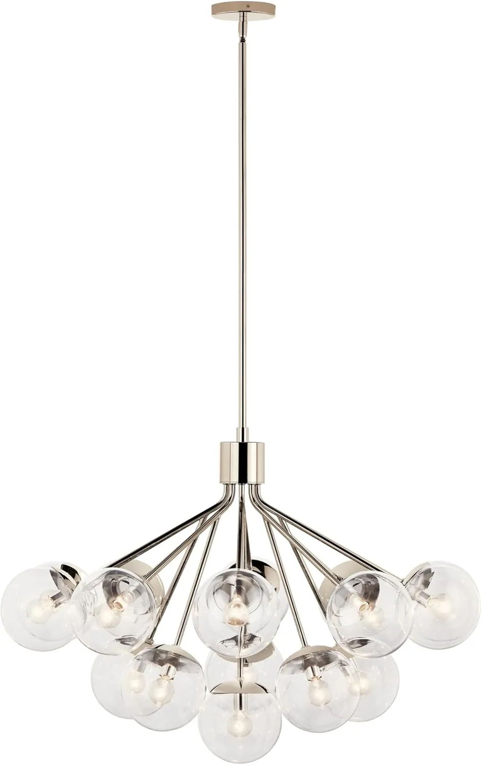 KICHLER Silvarious 12-Light Linear Convertible Chandelier, Soft Modern Light with Clear Glass in Polished Nickel, for Dining Room or Living Room (17.75" x 26.75" x 48"), 52703PNCLR