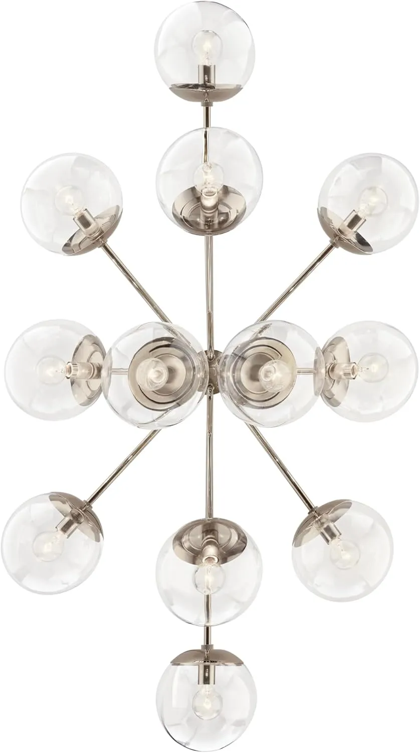 KICHLER Silvarious 12-Light Linear Convertible Chandelier, Soft Modern Light with Clear Glass in Polished Nickel, for Dining Room or Living Room (17.75" x 26.75" x 48"), 52703PNCLR