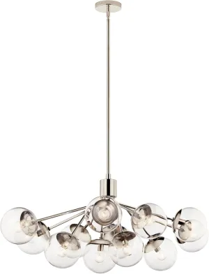 KICHLER Silvarious 12-Light Linear Convertible Chandelier, Soft Modern Light with Clear Glass in Polished Nickel, for Dining Room or Living Room (17.75" x 26.75" x 48"), 52703PNCLR