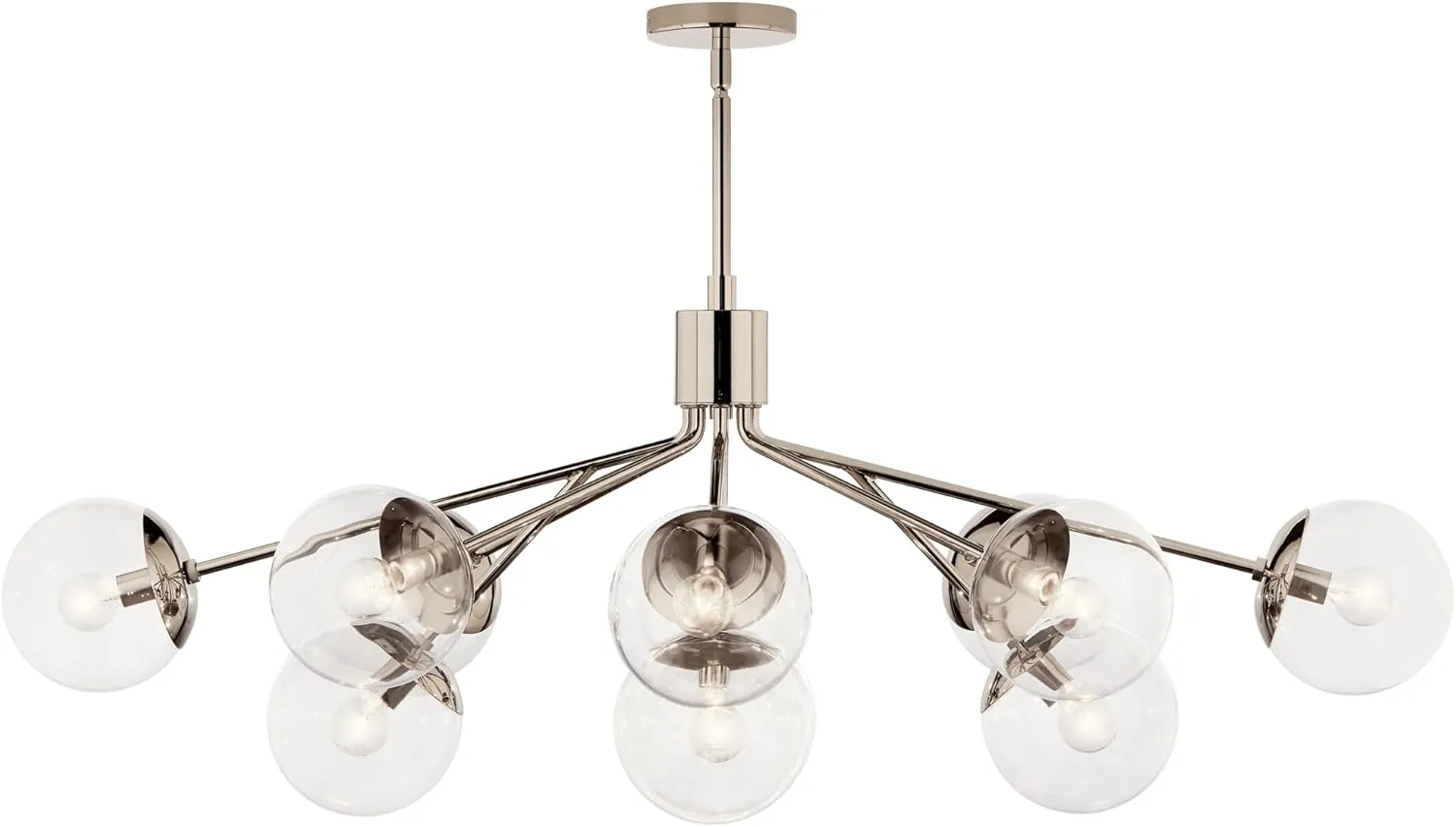 KICHLER Silvarious 12-Light Linear Convertible Chandelier, Soft Modern Light with Clear Glass in Polished Nickel, for Dining Room or Living Room (17.75" x 26.75" x 48"), 52703PNCLR