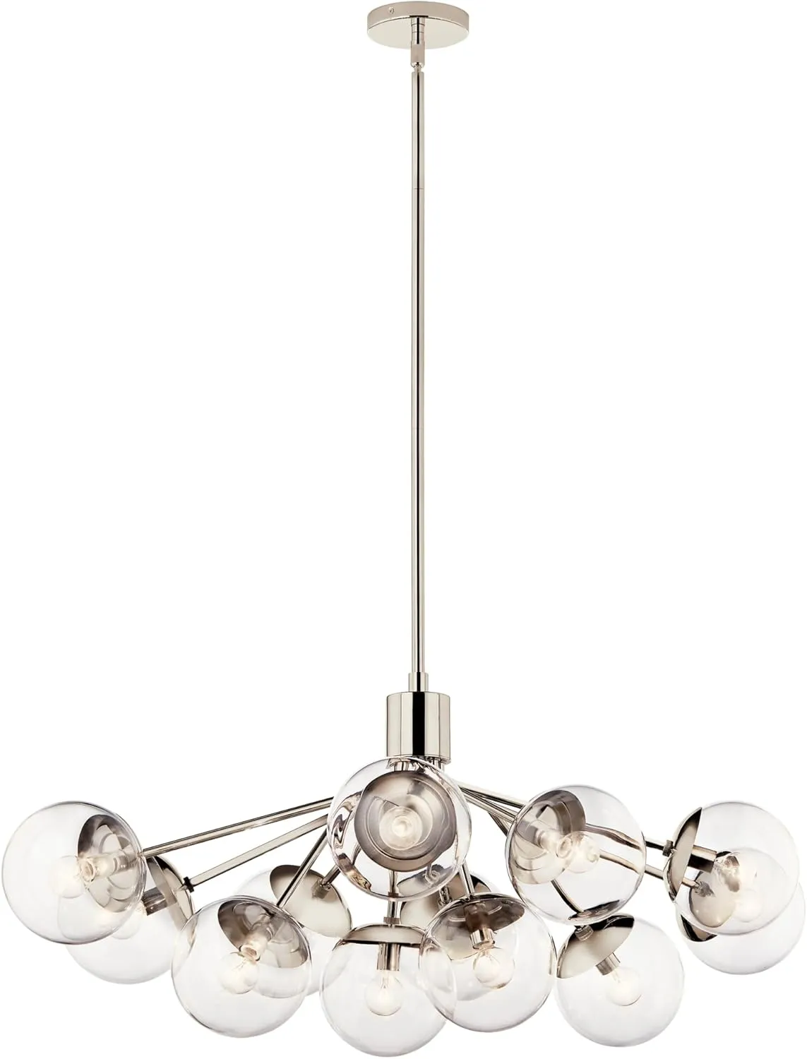 KICHLER Silvarious 12-Light Linear Convertible Chandelier, Soft Modern Light with Clear Glass in Polished Nickel, for Dining Room or Living Room (17.75" x 26.75" x 48"), 52703PNCLR