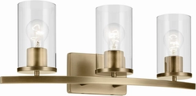 KICHLER Crosby 23" 3-Light Vanity Light with Clear Glass in Natural Brass, for Bathroom, Powder Room, (23" x 8.75"), 45497NBRCLR