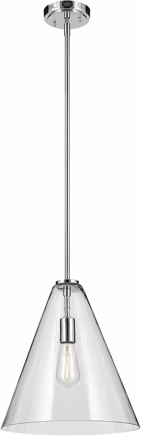 KICHLER Everly 15.5" 1-Light Cone Pendant with Clear Glass in Chrome, for Kitchen Island, Dining Nook, Bedroom, (15.5" x 14.25") 42200CH