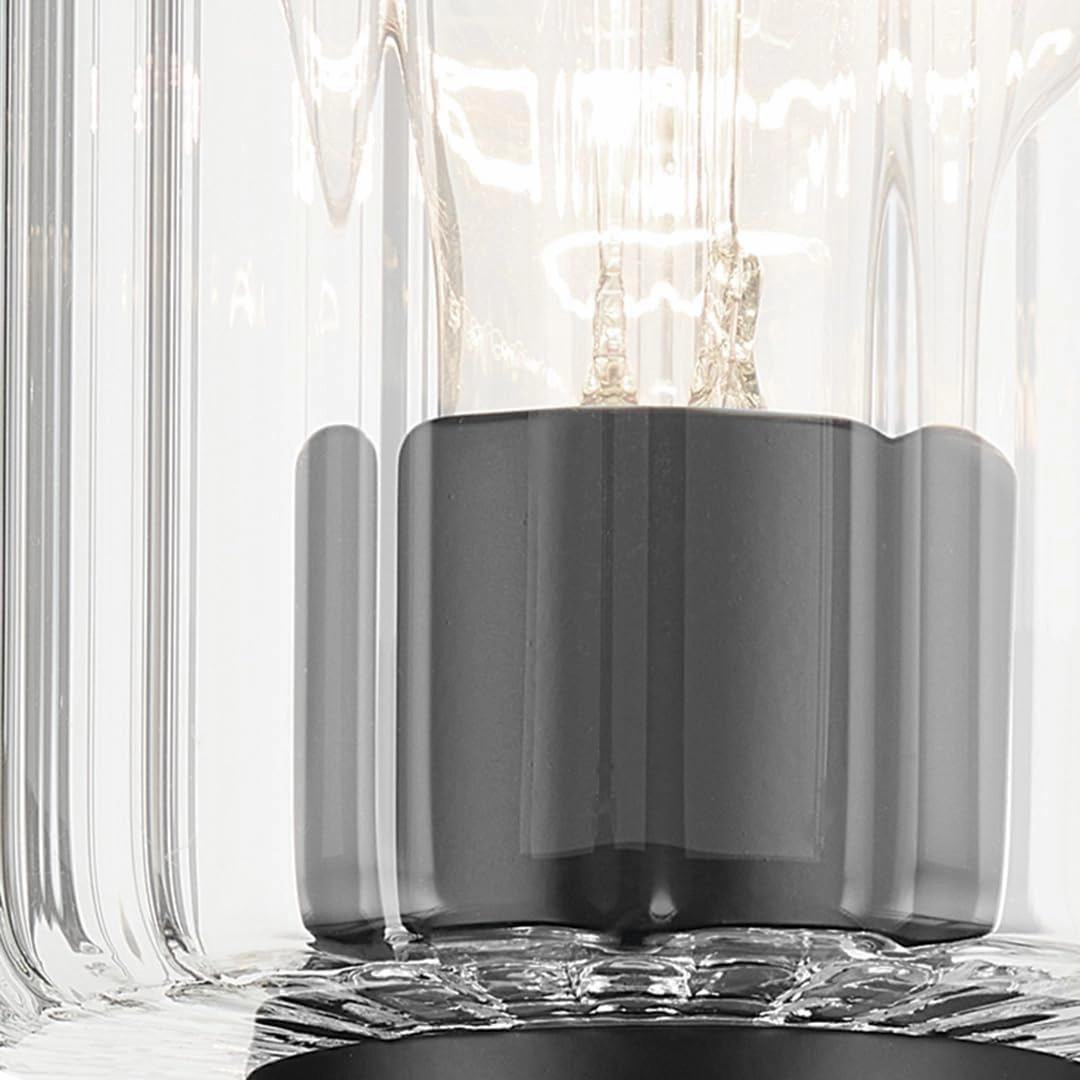 Kichler Gioe 5" 1-Light Wall Sconce with Clear Fluted Glass in Black, Damp Rated, for Powder Room, Kitchen, Hallway, Bedroom, Fireplace, (5" W x 9.5" H), 55224BKFLU