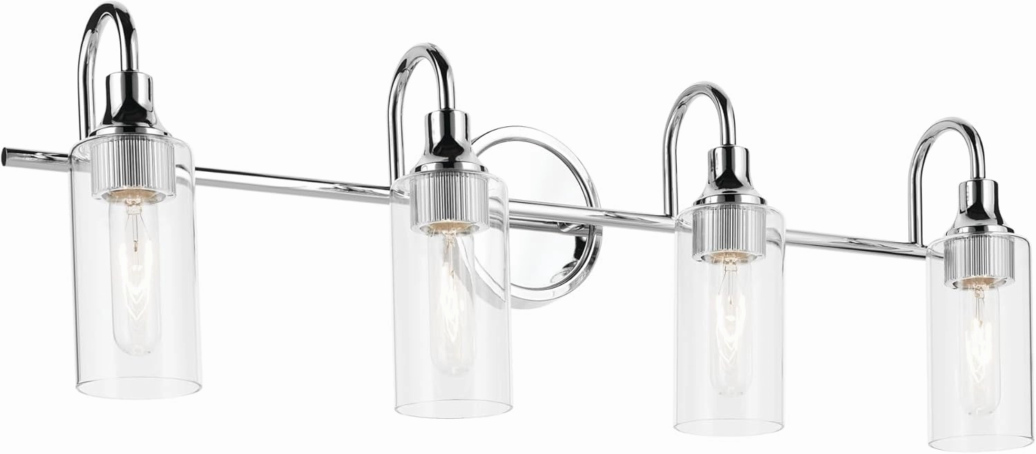 Kichler Kavi 31.5" 4-Light Vanity Light with Clear Glass in Chrome, Damp Rated, for Bathroom, Powder Room, Over a Mirror, (31.5" W x 10" H), 55212CH