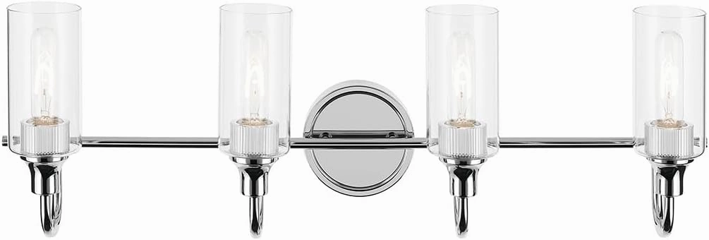 Kichler Kavi 31.5" 4-Light Vanity Light with Clear Glass in Chrome, Damp Rated, for Bathroom, Powder Room, Over a Mirror, (31.5" W x 10" H), 55212CH