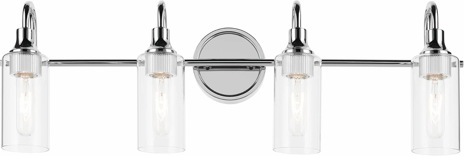 Kichler Kavi 31.5" 4-Light Vanity Light with Clear Glass in Chrome, Damp Rated, for Bathroom, Powder Room, Over a Mirror, (31.5" W x 10" H), 55212CH