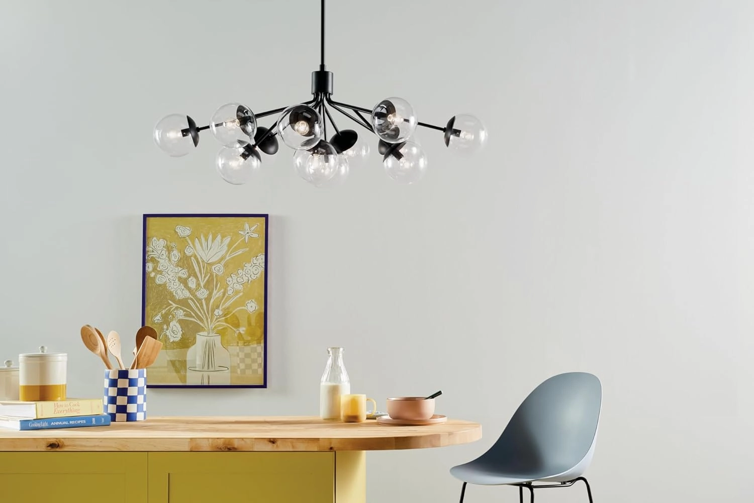 KICHLER Silvarious 12-Light Linear Convertible Chandelier, Soft Modern Light with Clear Glass in Black, for Dining Room or Living Room (17.75" x 26.75" x 48"), 52703BKCLR