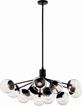 KICHLER Silvarious 12-Light Linear Convertible Chandelier, Soft Modern Light with Clear Glass in Black, for Dining Room or Living Room (17.75" x 26.75" x 48"), 52703BKCLR
