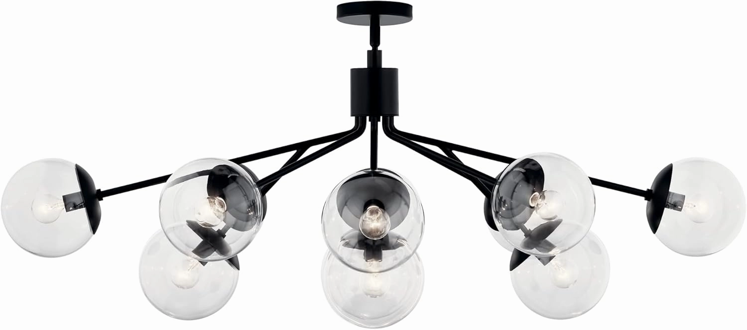 KICHLER Silvarious 12-Light Linear Convertible Chandelier, Soft Modern Light with Clear Glass in Black, for Dining Room or Living Room (17.75" x 26.75" x 48"), 52703BKCLR