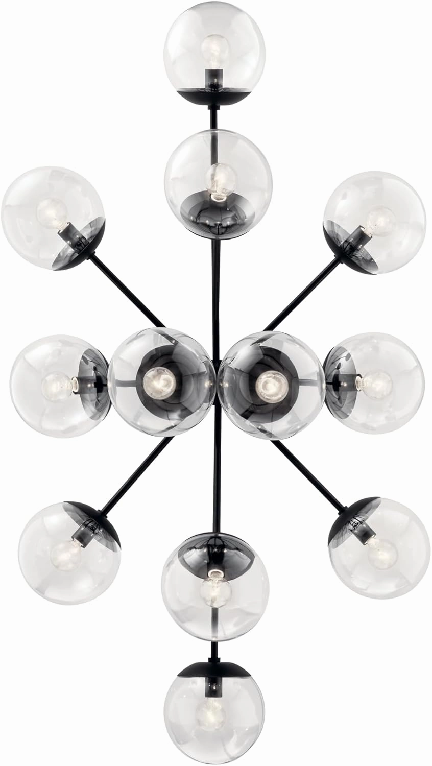 KICHLER Silvarious 12-Light Linear Convertible Chandelier, Soft Modern Light with Clear Glass in Black, for Dining Room or Living Room (17.75" x 26.75" x 48"), 52703BKCLR