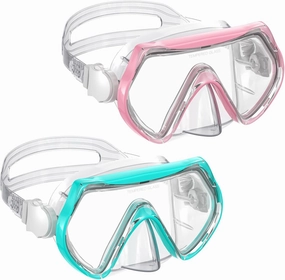 Kids Swim Goggles, Swimming Snorkel Diving Mask with Nose Cover for Youth 6-14 Tempered-Glass 180°Panoramic View Anti-Fog 2 Pack