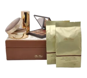 Korea Luxury Makeup_The First Geniture Ampoule Cover Cushion No #01 Milk Beige/with 2 Refill, Cover Brush & Brown Eye Shadow Palette. Foundation Helps Makeup Stay Put for Long Hours and Moisture Skin