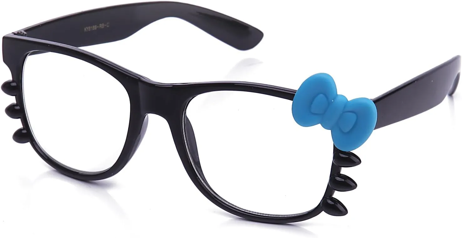 Kyra Women's High Fashion Rubber Touch Finish Kitty Cat Bow Clear Lens Glasses
