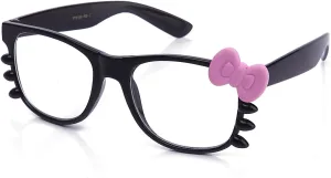 Kyra Women's High Fashion Rubber Touch Finish Kitty Cat Bow Clear Lens Glasses