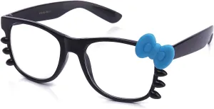 Kyra Women's High Fashion Rubber Touch Finish Kitty Cat Bow Clear Lens Glasses