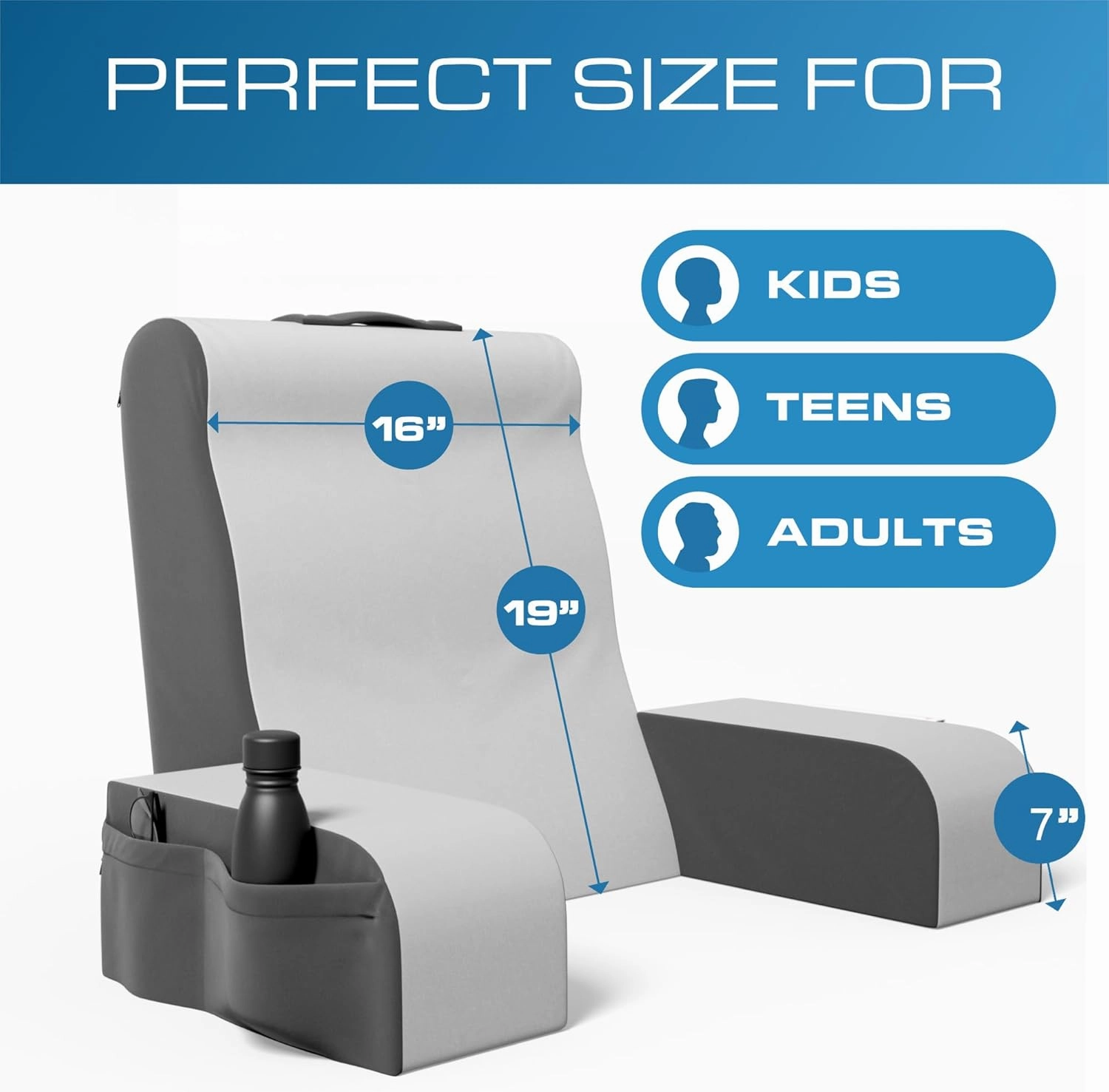 Kölbs Wedge Reading Cushion, Back Pillow for Bed Sitting Up, Cushion with Arms for TV Book Gaming Dorm Rooms, Backrest (Grey/White, Standard)