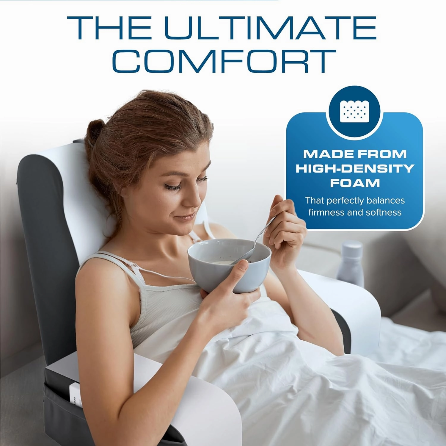 Kölbs Wedge Reading Cushion, Back Pillow for Bed Sitting Up, Cushion with Arms for TV Book Gaming Dorm Rooms, Backrest (Grey/White, Standard)
