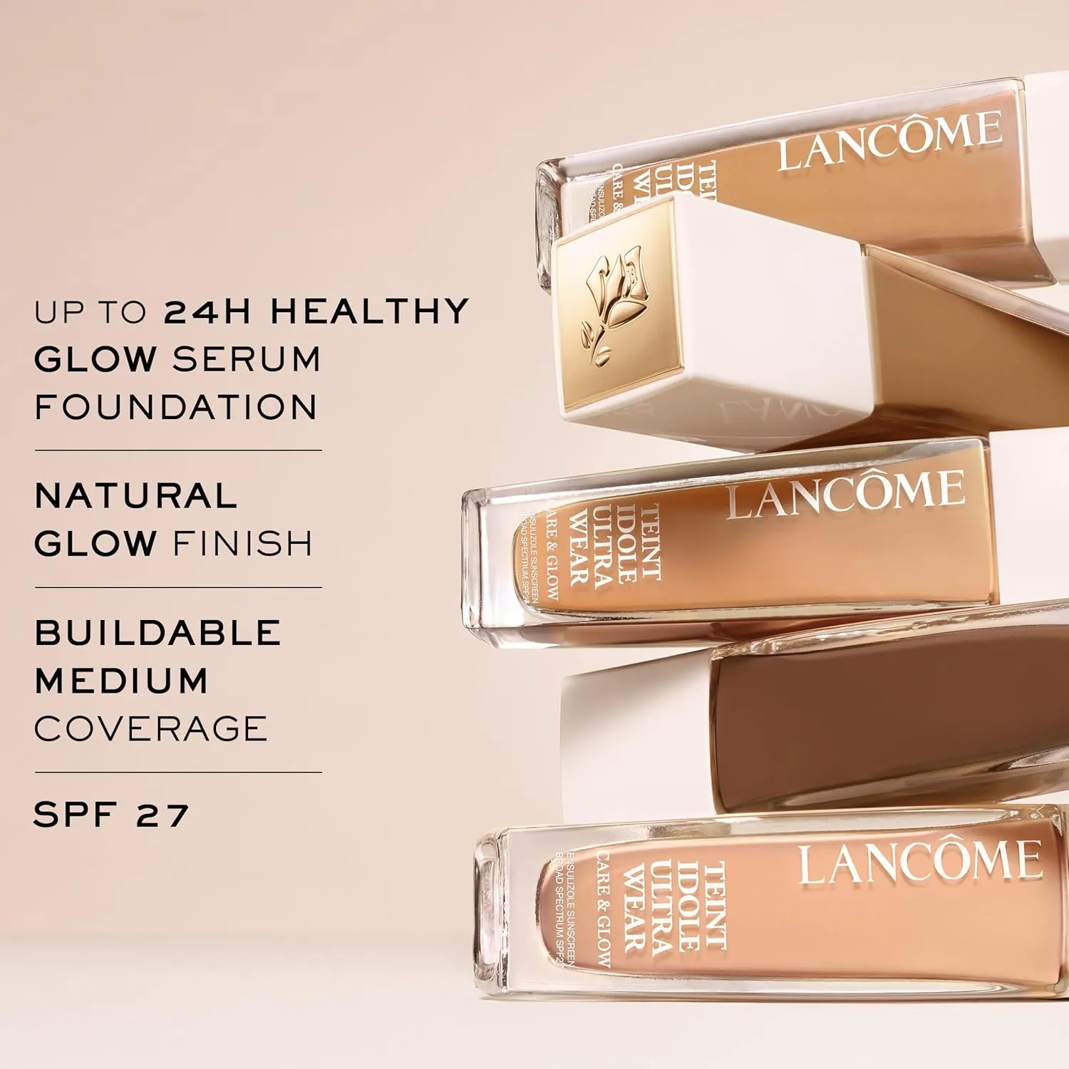 Lancôme Teint Idôle Ultra Wear Care & Glow Foundation for Up to 24H Healthy Glow - SPF27 - Medium Buildable Coverage & Natural Glow Finish