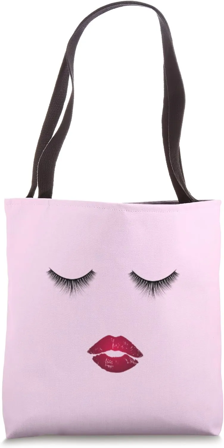Lashes and Red Lipstick on Light Pink MUA Makeup Tote Bag