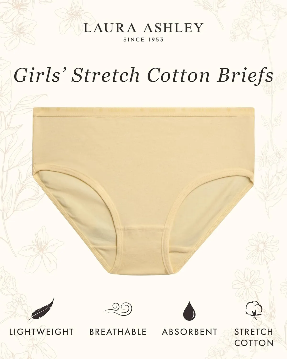 Laura Ashley Girls Underwear Briefs - 5 Pack Soft Comfort Stretch Breathable Cotton Underwear Panties for Girls (Sizes:4-12)
