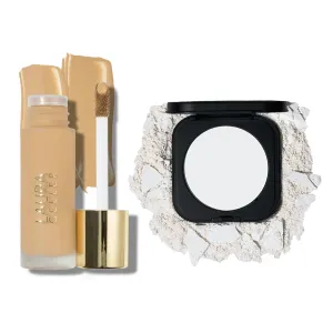 LAURA GELLER NEW YORK Double Take Liquid Natural Matte Foundation, Golden Medium   Matte Maker Advanced Transulent Oil Blotting Powder