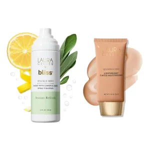 LAURA GELLER Spackle Mist Lemon & Sage   Quench-n-Tint: Dewy Makeup Setting Spray   Quench-n-Tint Foundation, Light