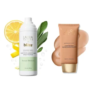 LAURA GELLER Spackle Mist Lemon & Sage   Quench-n-Tint: Dewy Makeup Setting Spray   Quench-n-Tint Foundation, Medium