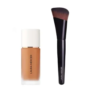 Laura Mercier Real Flawless Weightless Perfecting Waterproof Liquid Foundation: Medium-Buildable Coverage, 12 HR Fade-Proof Wear, Hydrating, Non-Comedogenic, 4C1 Praline   Foundation Brush Bundle