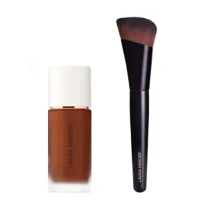 Laura Mercier Real Flawless Weightless Perfecting Waterproof Liquid Foundation: Medium-Buildable Coverage, 12 HR Fade-Proof Wear, Hydrating, Non-Comedogenic, 6C1 Mink   Foundation Brush Bundle