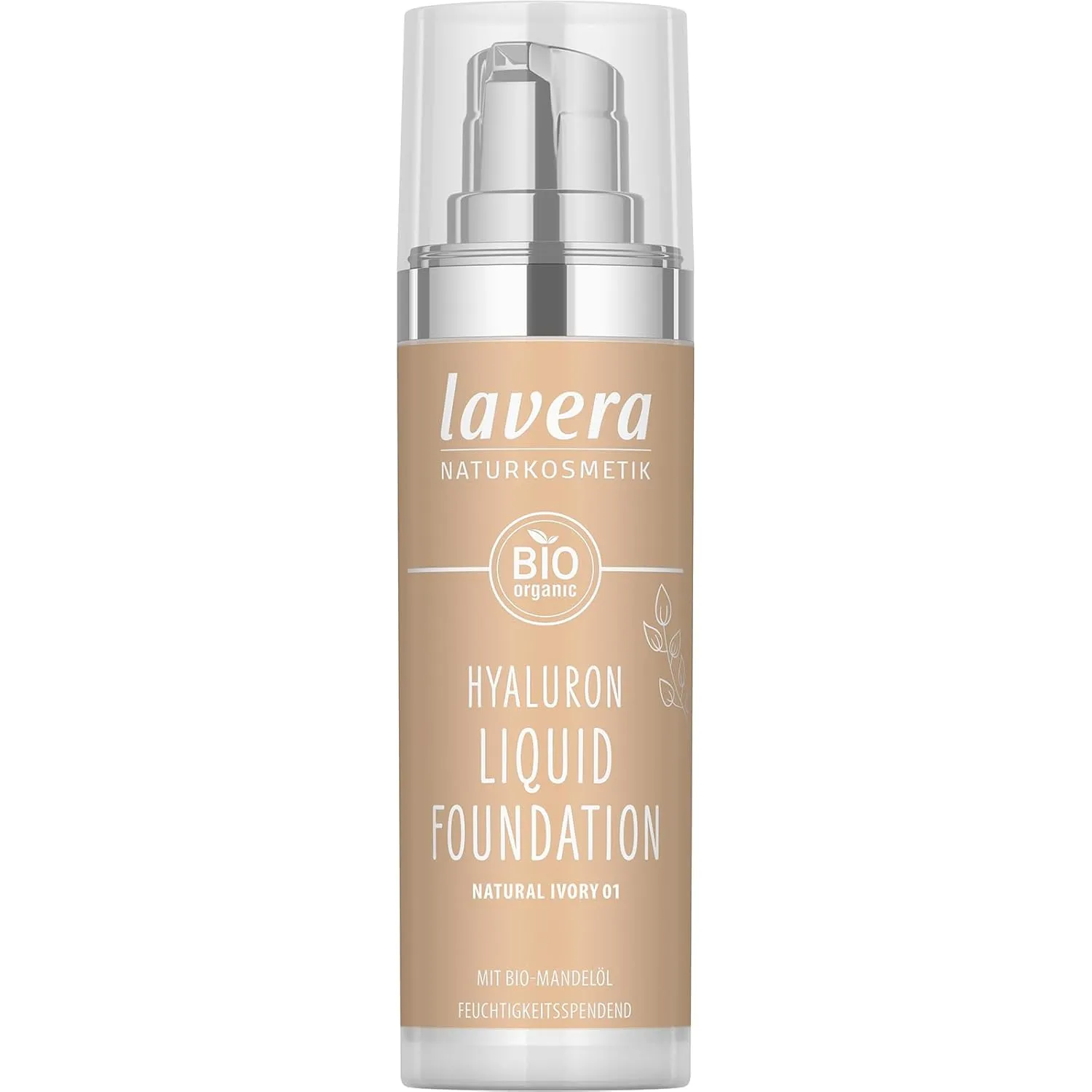 lavera Hyaluron Liquid Foundation - Natural Ivory 01 - Foundation Make Up with Hyaluron & Almond Oil for a Flawless Complexion - Face Make Up - PETA Certified - Vegan - Made in Germany - 1 Fl Oz