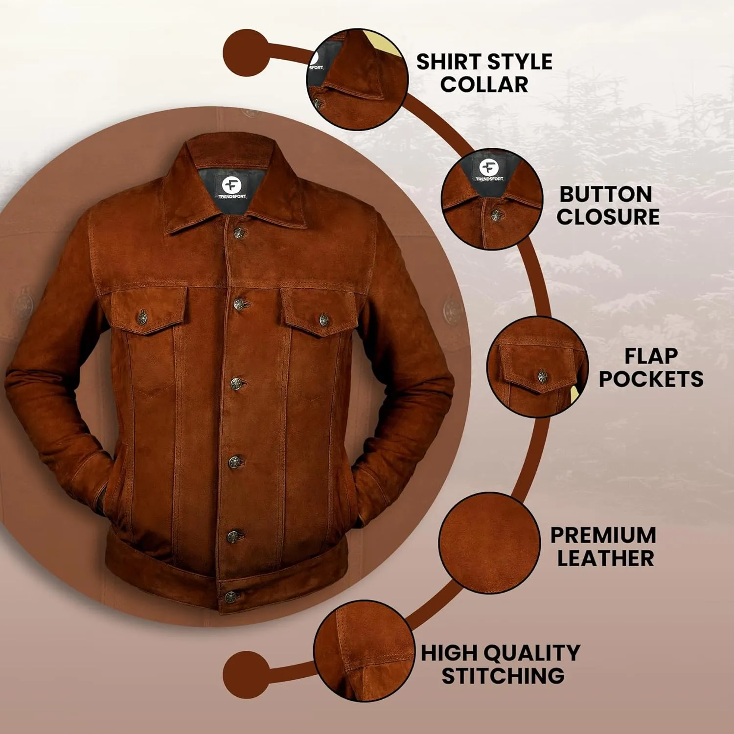 Leather Jacket Men - Slim Fit Cowboy Classic Trucker Jacket Men - Shirt Collar Style Real Lambskin Suede Men's Leather Jacket