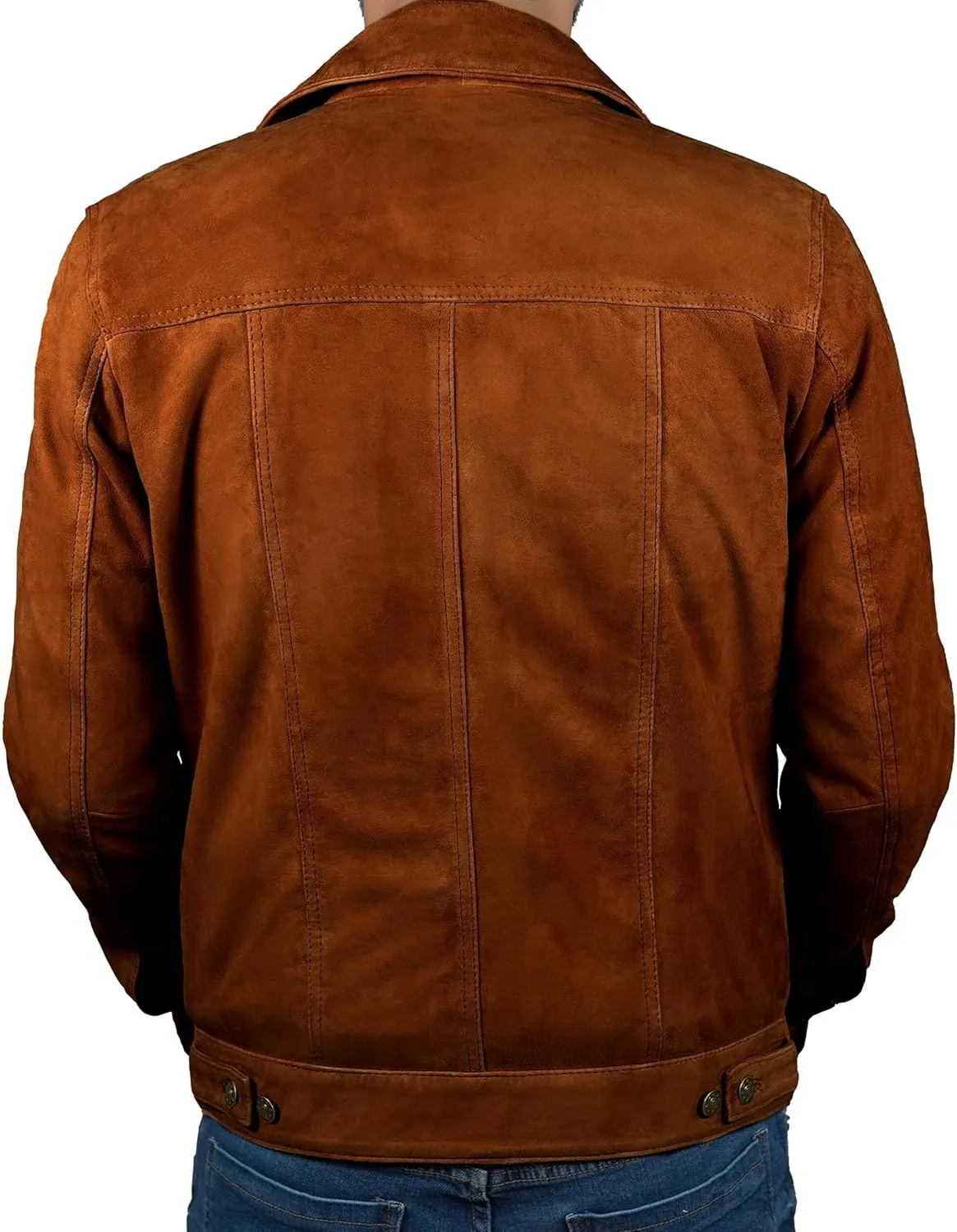 Leather Jacket Men - Slim Fit Cowboy Classic Trucker Jacket Men - Shirt Collar Style Real Lambskin Suede Men's Leather Jacket