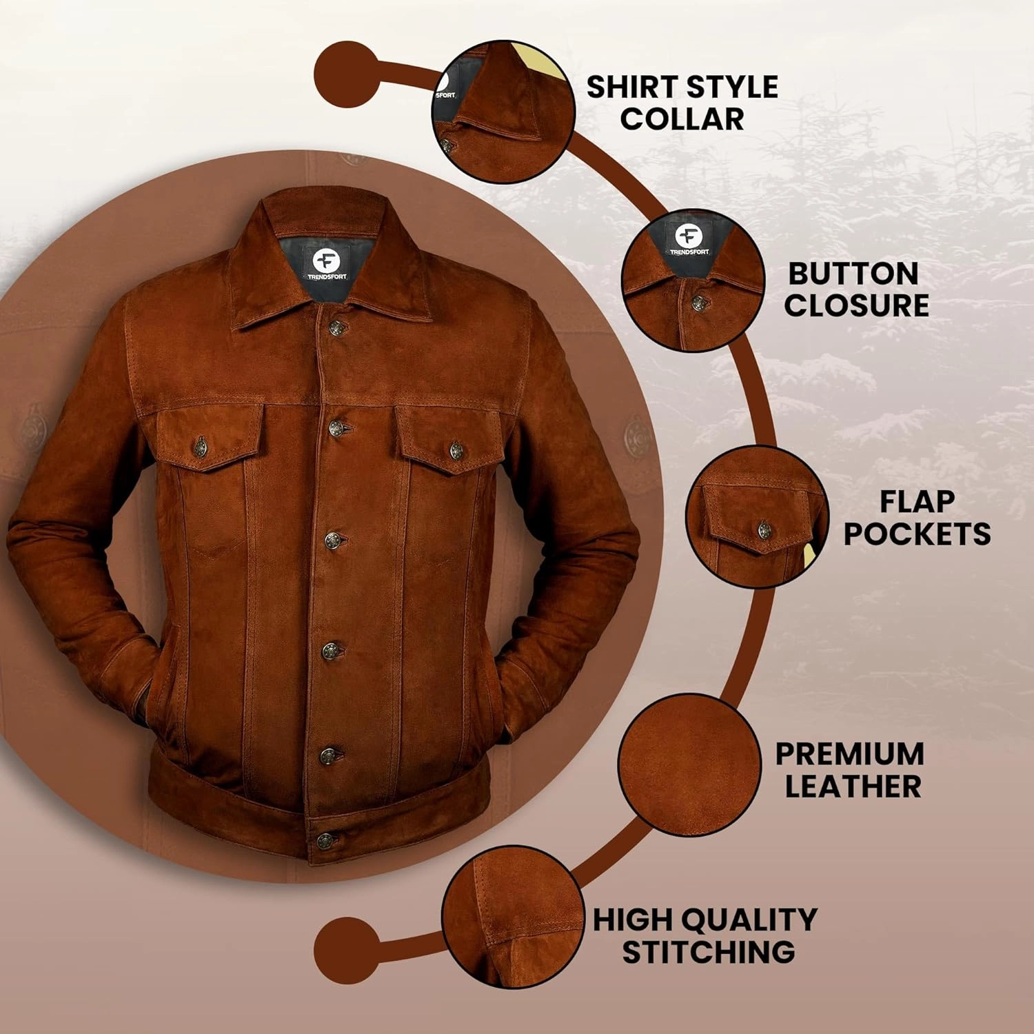 Leather Jacket Men - Slim Fit Cowboy Classic Trucker Jacket Men - Shirt Collar Style Real Lambskin Suede Men's Leather Jacket