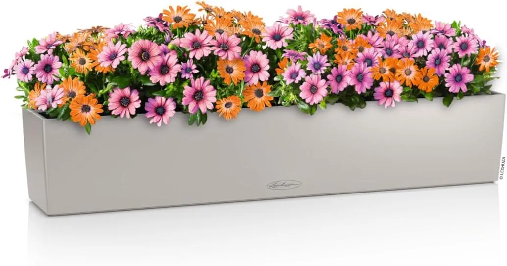 Lechuza - Balconera Colour 100 Planter, Sand Brown, Balcony Box with Watering System, Water Level Indicator and Plant Insert, Matte Surface, 99 x 19 x 19 cm, 15917