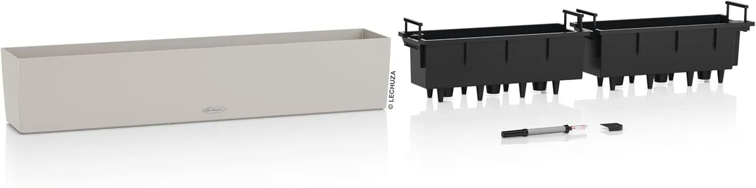 Lechuza - Balconera Colour 100 Planter, Sand Brown, Balcony Box with Watering System, Water Level Indicator and Plant Insert, Matte Surface, 99 x 19 x 19 cm, 15917