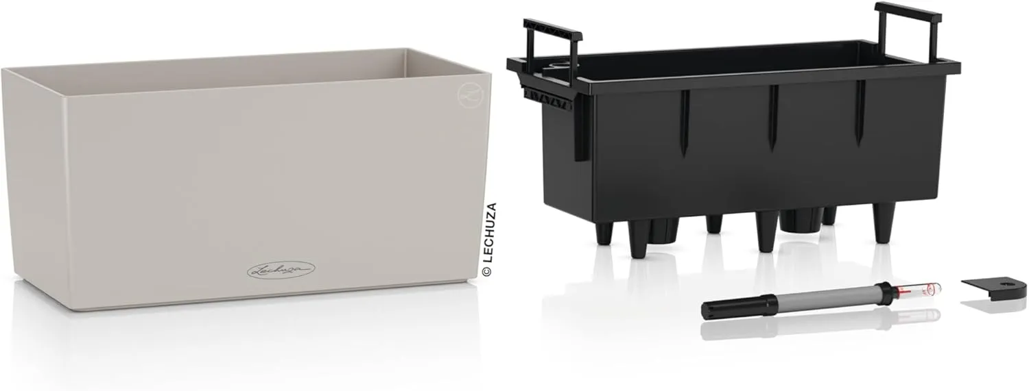 Lechuza - Balconera Colour 40 Planter, Sand Brown, Balcony Box with Watering System, Water Level Indicator and Plant Insert, Matte Surface, 40 x 19 x 19 cm, 15477