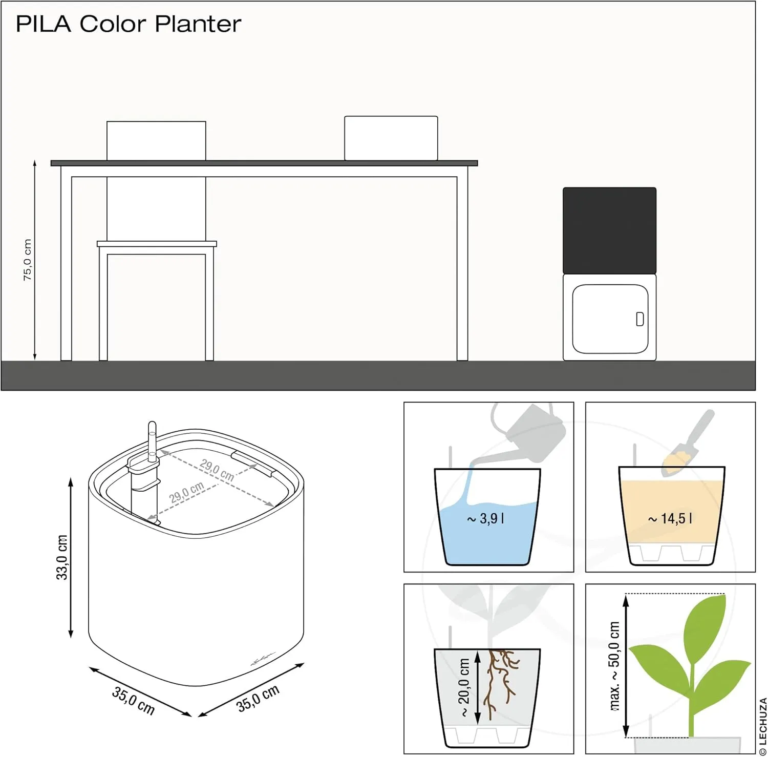 Lechuza PILA Colour Planter Light Grey 15904