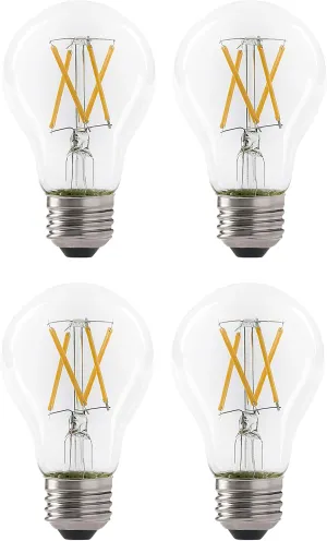LED 7W A19 Filament Clear Light Bulb, 60W Equivalent, 800 Lumens, 2700K Soft White, Dimmable, E26 Medium Base, Energy Star Certified, 120V (4 Pack)
