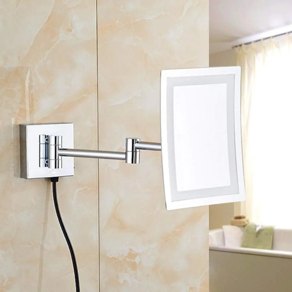 LED Makeup Vanity Mirror,3X Magnification Bathroom Mirror Wall Mounted Beauty Mirror Extendable Cosmetic Mirror Powered by Plug,Silver