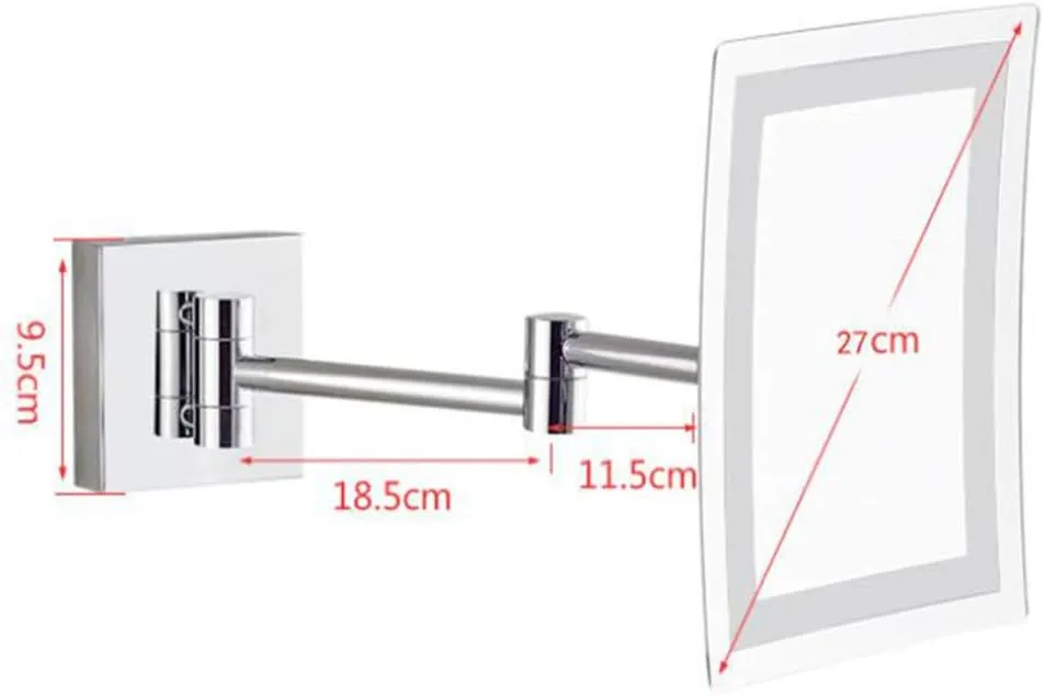 LED Makeup Vanity Mirror,3X Magnification Bathroom Mirror Wall Mounted Beauty Mirror Extendable Cosmetic Mirror Powered by Plug,Silver