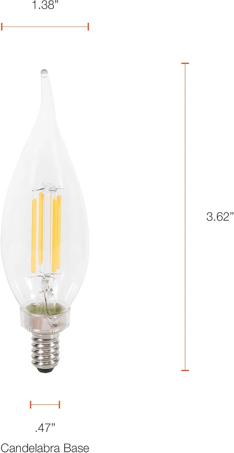 LEDVANCE Sylvania LED TruWave Natural Series Décor Light Bulb, B10, 40W = 4W, Candelabra Base, Dimmable, 350 Lumens, Clear, 2700K, Soft White - 12 Pack (41765)