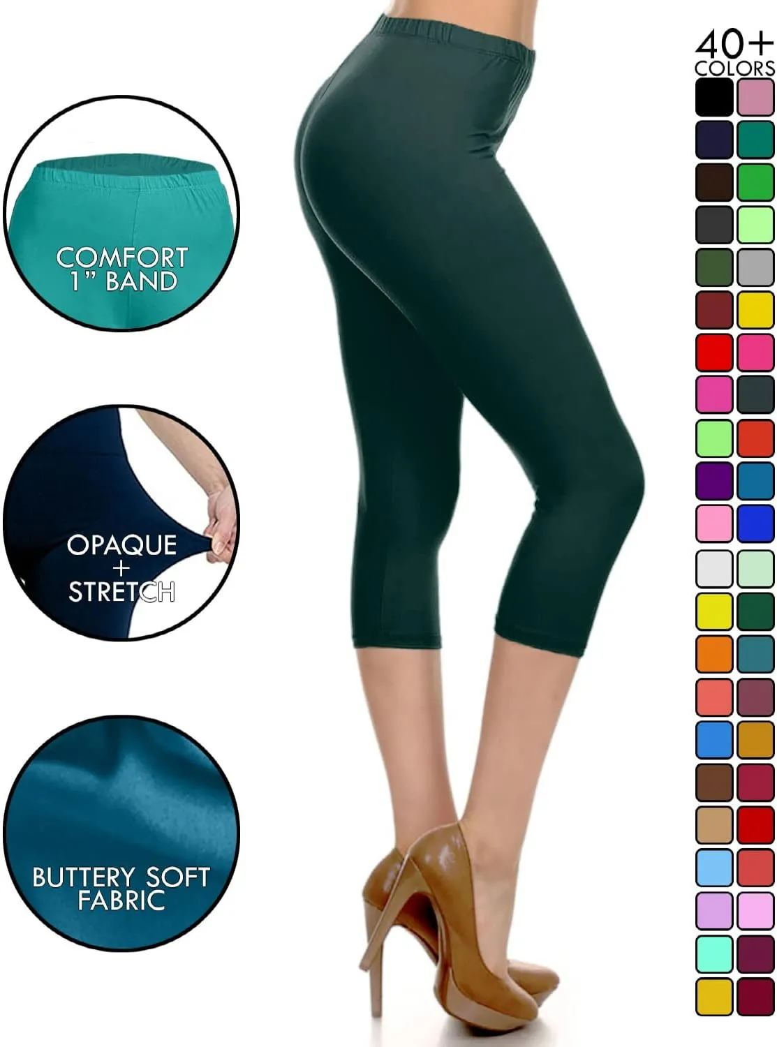 Leggings Depot Women's High Waist Leggings Soft 1” Waistband Solid Pants - Regular, Plus, 1X3X, 3X5X