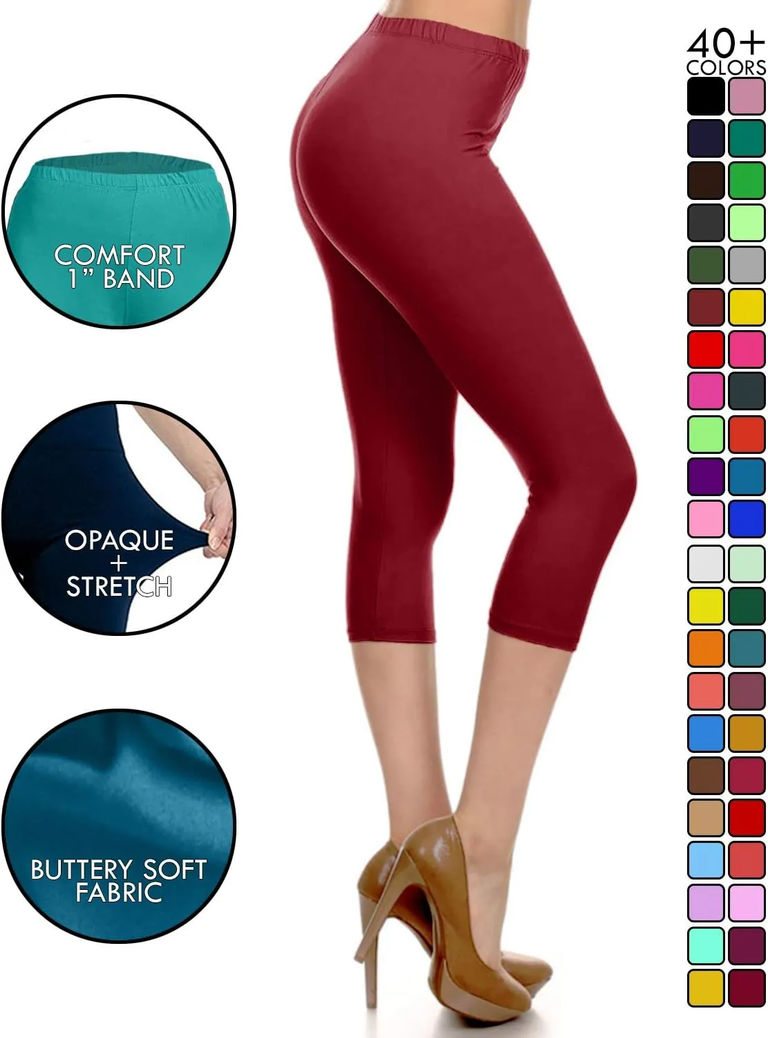 Leggings Depot Women's High Waist Leggings Soft 1” Waistband Solid Pants - Regular, Plus, 1X3X, 3X5X