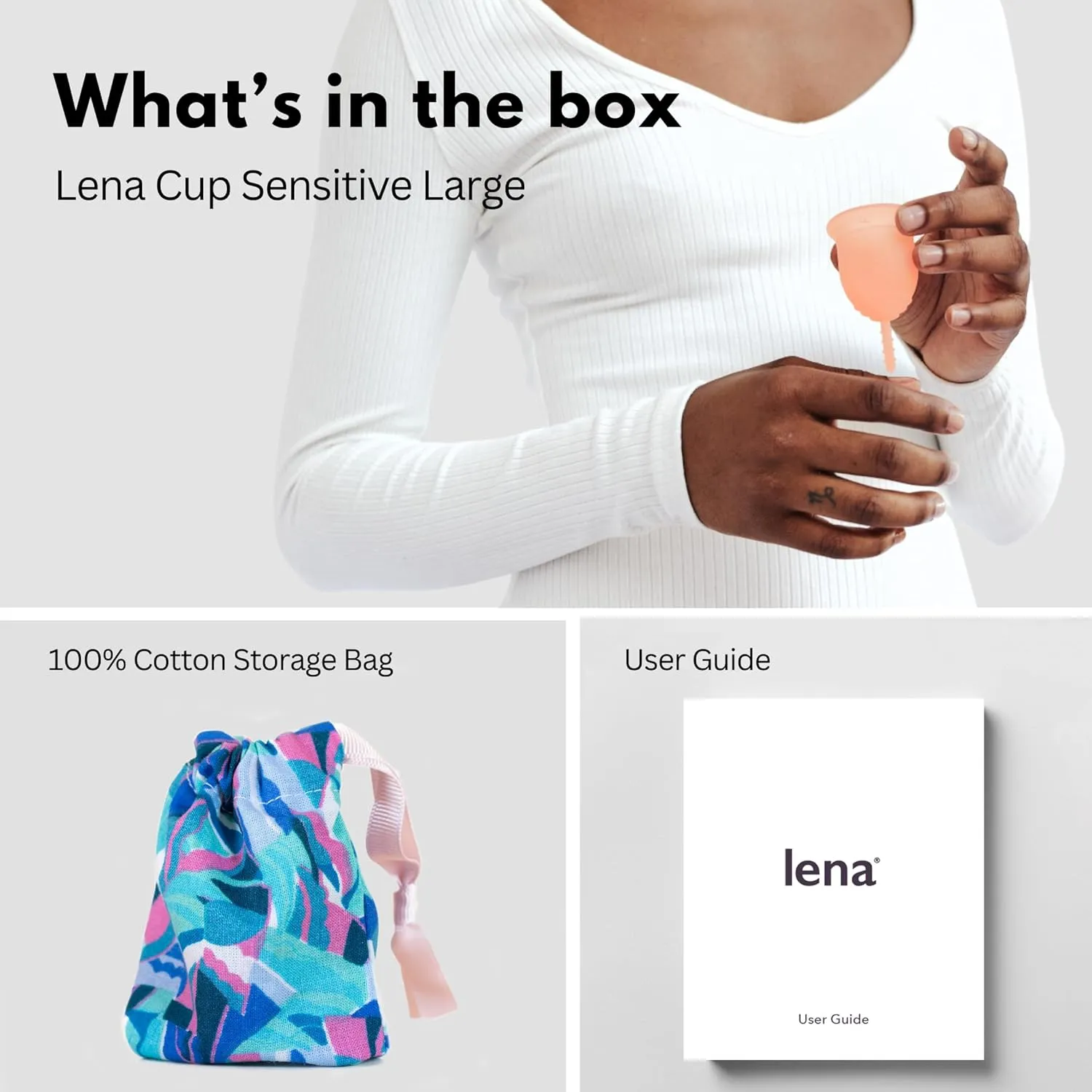 Lena Sensitive Menstrual Cup, Soft Reusable Period Cup, Tampons,Period Underwear and Menstrual Pads Alternative, Feminine Care, FSA Eligible, Silicone Menstrual Cups, Made in USA, Large, Clear