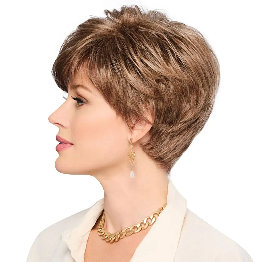 Let's Lambada Short Wavy Boycut Wig by Hairuwear, 2023 Spring Luxury Collection, Average Cap, GL10-14 Walnut