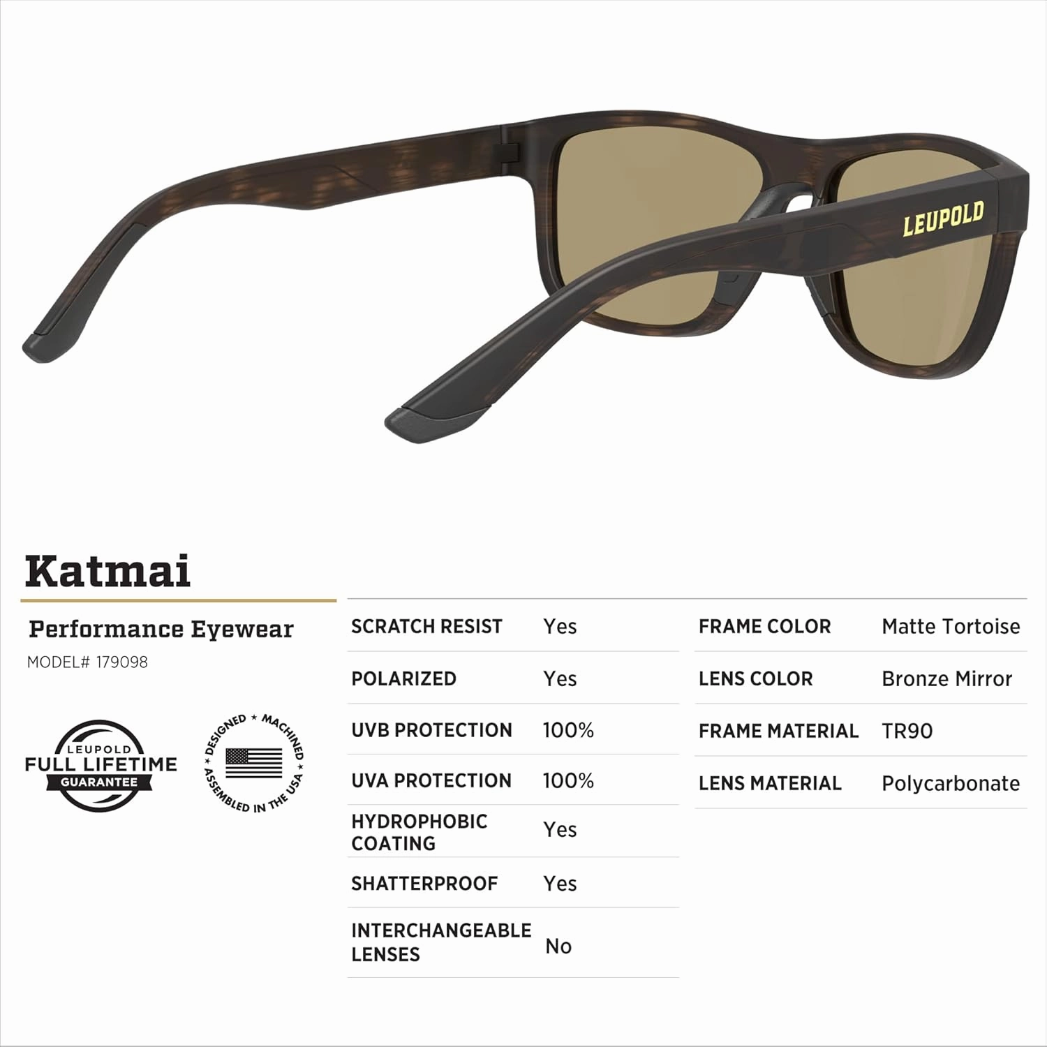Leupold Katmai Performance Eyewear Sunglasses with Polarized Lenses DiamondCoat Shatterproof Lenses w/ in-Fused Polarization