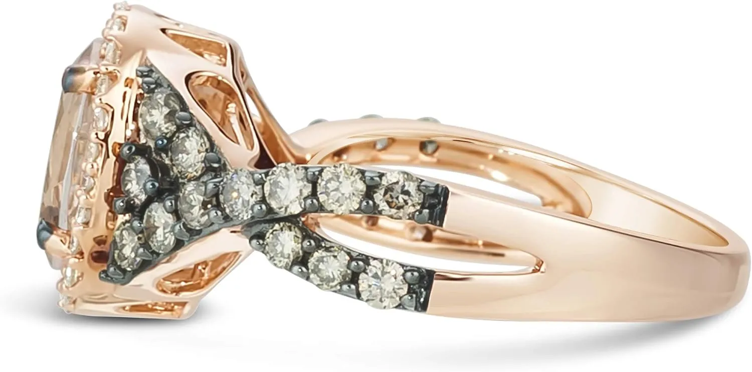LeVian 14K Gold, Oval Gemstone & 2/3 Cttw White & Chocolate Diamond Halo Engagement Ring (Fancy Brown/G-H Color, VS2-SI2 Clarity) Choice of Gem Color