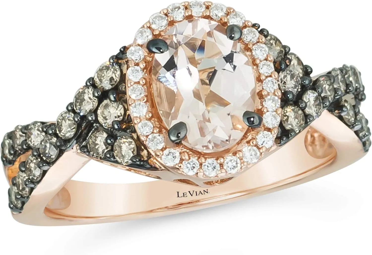 LeVian 14K Gold, Oval Gemstone & 2/3 Cttw White & Chocolate Diamond Halo Engagement Ring (Fancy Brown/G-H Color, VS2-SI2 Clarity) Choice of Gem Color