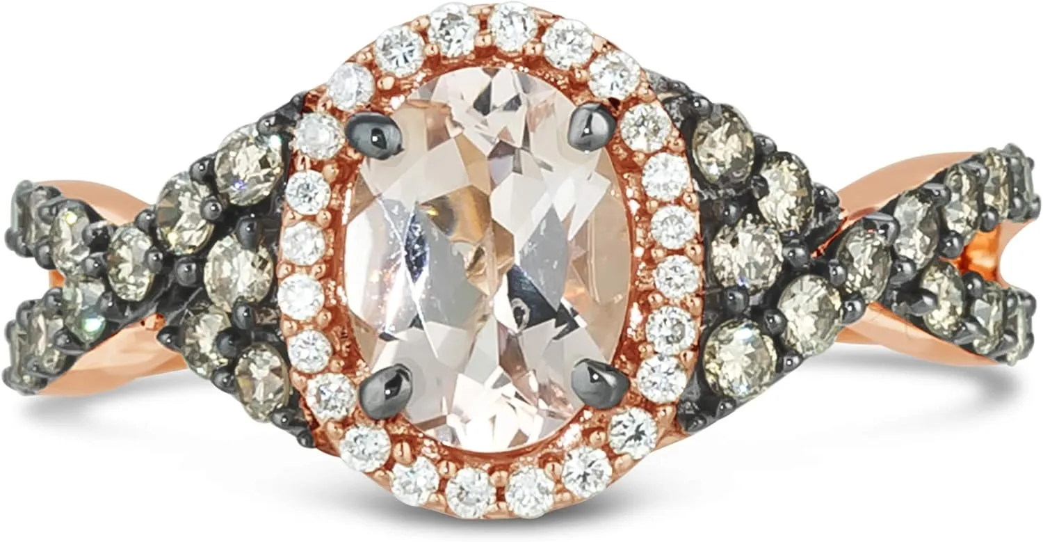 LeVian 14K Gold, Oval Gemstone & 2/3 Cttw White & Chocolate Diamond Halo Engagement Ring (Fancy Brown/G-H Color, VS2-SI2 Clarity) Choice of Gem Color